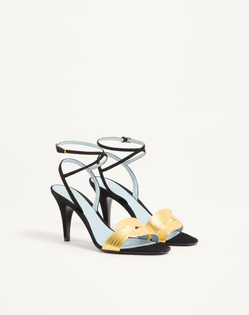 Valentino Garavani - Foliefoliage Suede Sandal 85mm - Black/gold - Woman - Sandals